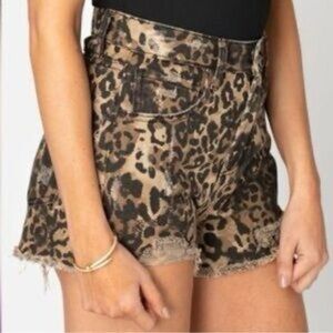 Buddy Love Leopard Print High-Waist Denim Shorts - Brown & Black NWT Size 26 A27